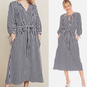 M.D.S Stripes Black and White Striped Garden Midi Dress Large 3